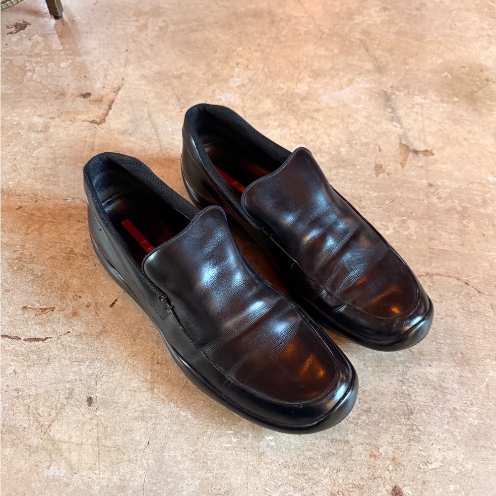 Men's Prada Black Leather Slip-On Loafers